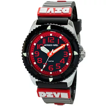 Jacques Farel Kids 極限雙色運動兒童腕錶-紅X黑