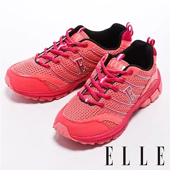 ELLE active 亮彩潮流。異材質混搭運動休閒鞋_桃36桃紅色
