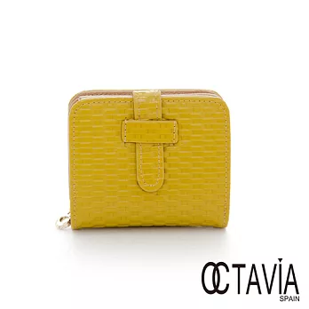 【Octavia 8 真皮】童話立體編織壓紋插銷兩折牛皮短夾 - 王子綠王子綠