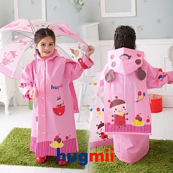 【Hugmii】童趣造型EVA書包位雨衣_瓢蟲L粉色