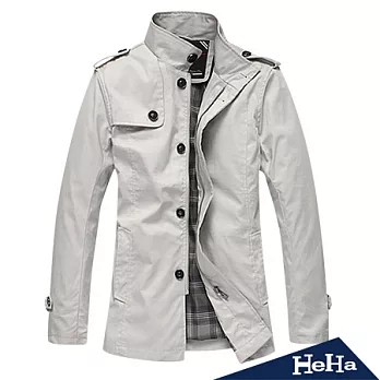 外套 英倫軍式肩章薄款風衣外套 三色-HeHa-M(米白)