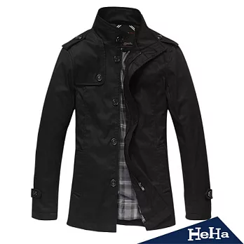 外套 英倫軍式肩章薄款風衣外套 三色-HeHa-M(黑色)