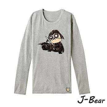 【J-Bear】JB023＊【手繪熊黑武士長袖圓領T恤】灰色 兒童8號