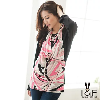 【INF】幾何印花兩件式垂領上衣12305S莓紅色