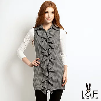 【INF】時尚波浪千鳥紋短洋裝13632S黑色