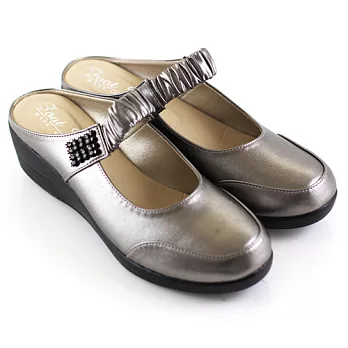 ◤Green Phoenix◥質感簡約鑽飾鬆緊前包後空拖鞋23銀色