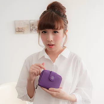 冰山袋鼠 防潑水拉鏈蓋扣短夾-深紫