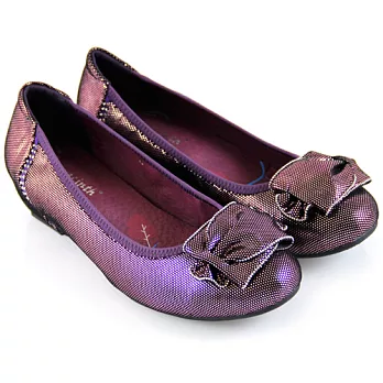 ◤Green Phoenix◥牛皮-爆裂珠光糖果造型扣飾內增高鞋37紫色