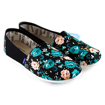 ◤Green Phoenix◥客家花布風帆布懶人休閒鞋35黑色