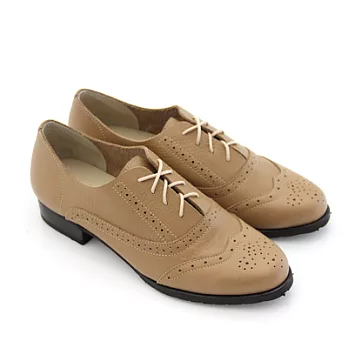 ◤Green Phoenix◥經典英倫風雕花牛皮綁帶牛津鞋22.5棕色