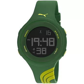 PUMA 倒數計時運動電子腕錶-黃字綠/大