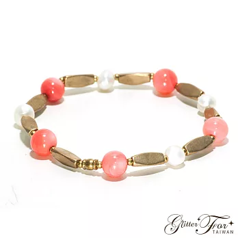 【Glitterfor 手工串珠/手鍊】甜蜜珍珠。天然石黃銅手鍊