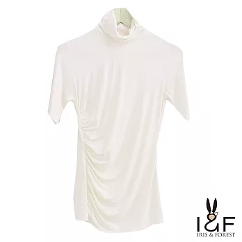 【INF】高領彈性素面上衣7036M米白