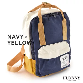 FUNNNY 日本同步系列 簡約復古風 輕便帆布背包(大) 黃藍