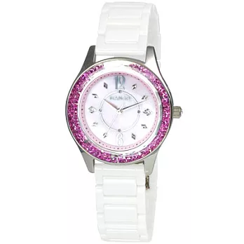 MANGO 貴氣佳人晶鑽陶瓷腕錶-粉+白