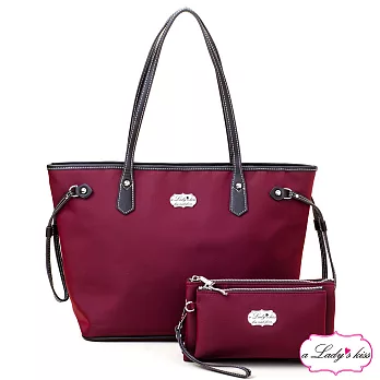a Lady’s 真皮 牛津文青極簡托特包二件組(瀲紅)