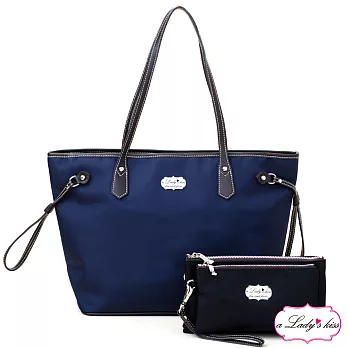 a Lady’s 真皮 牛津文青極簡托特包二件組(悠藍)