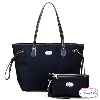 a Lady’s 真皮 牛津文青極簡托特包二件組(柔黑)