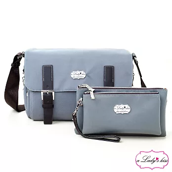a Lady’s 真皮 朵麗時髦感斜背包二件組(淺灰)