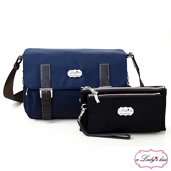 a Lady’s 真皮 朵麗時髦感斜背包二件組(悠藍)