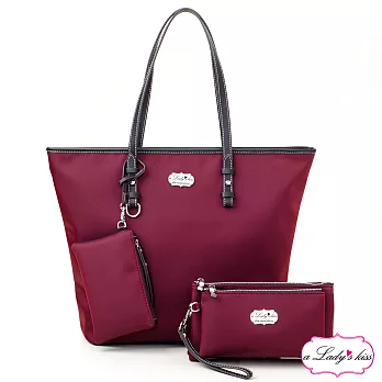 a Lady’s 真皮 黛麗經典附袋托特包二件組(瀲紅)