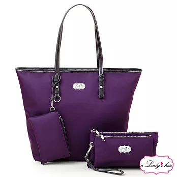 a Lady’s 真皮 黛麗經典附袋托特包二件組(璨紫)