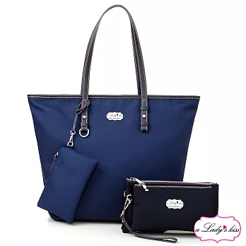 a Lady’s 真皮 黛麗經典附袋托特包二件組(悠藍)