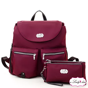 a Lady’s 真皮 安娜雙流蘇掀蓋三隔層後背包二件組(瀲紅)