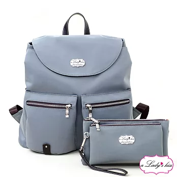 a Lady’s 真皮 安娜雙流蘇掀蓋三隔層後背包二件組(淺灰)