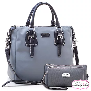 a Lady’s 真皮 清新氣質OL通勤三用包二件組(淺灰)