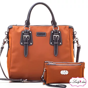a Lady’s 真皮 清新氣質OL通勤三用包二件組(彩橘)