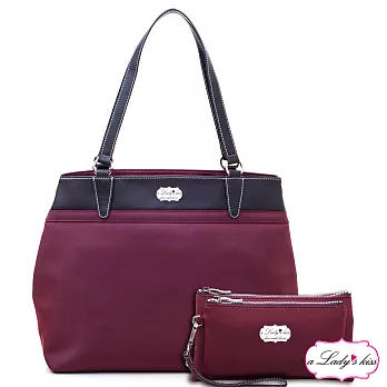 a Lady ’s真皮 娜娜極簡牛津斜紋雙款托特包二件組(瀲紅)