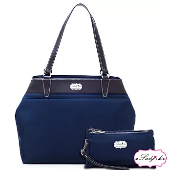 a Lady ’s真皮 娜娜極簡牛津斜紋雙款托特包二件組(悠藍)