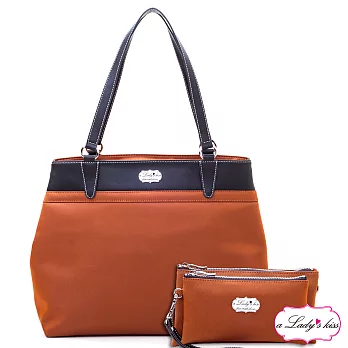 a Lady ’s真皮 娜娜極簡牛津斜紋雙款托特包二件組(彩橘)