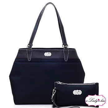 a Lady ’s真皮 娜娜極簡牛津斜紋雙款托特包二件組(柔黑)