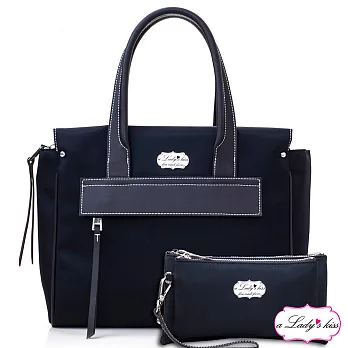 a Lady ’s真皮 優雅羅蘭牛津斜紋三用包二件組(柔黑)