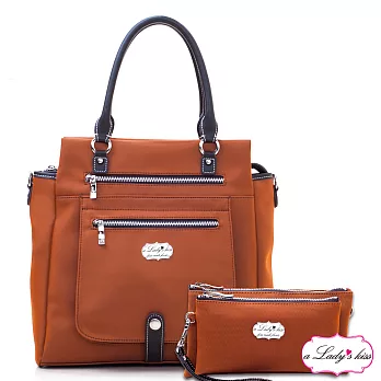 a Lady’s 真皮 莉莉超輕多隔層口袋二用包二件組(彩橘)