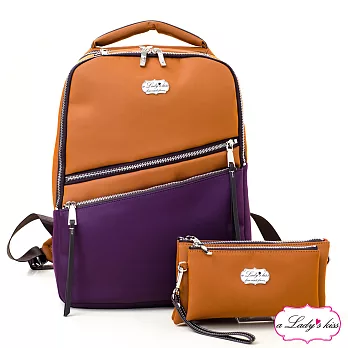 a Lady’s 真皮 輕優雅拼色萬能隔層後背包二件組(魅麗橘紫)