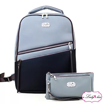 a Lady’s 真皮 輕優雅拼色萬能隔層後背包二件組(神秘黑灰)