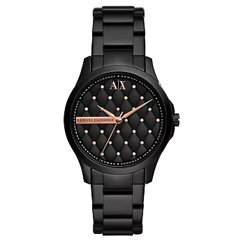 A│X Armani Exchange 名媛風範立體菱紋時尚腕錶-黑x玫瑰金