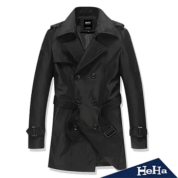 外套 時尚翻領英倫紳士長版風衣外套 二色-HeHa-M(黑色)