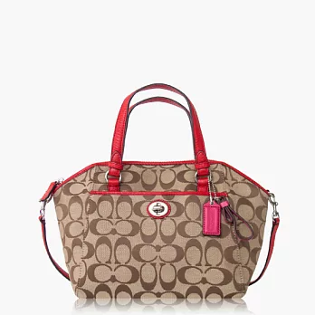 COACH 輕便型織布肩背/斜背兩用包(小款)_卡其/紅