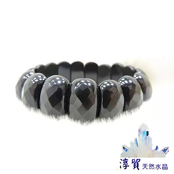 Blanco淳貿水晶 淨化黑曜岩刻面板珠手珠21mm(B01-38)