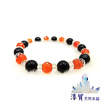 Blanco淳貿水晶 開運黑曜岩+白晶+紅玉髓手珠8mm(B01-42)