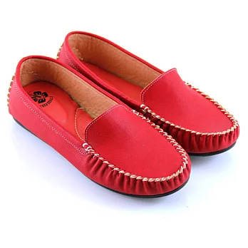 ◤Green Phoenix◥百搭素面莫卡辛平底休閒鞋22.5紅色