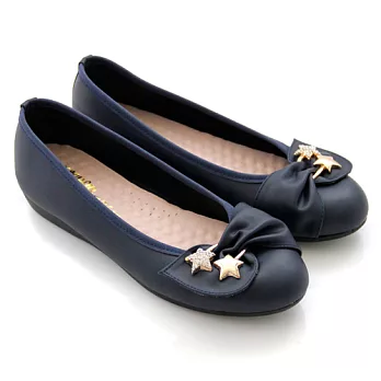 ◤Green Phoenix◥優雅簡約星星金屬扣飾平底鞋24藍色