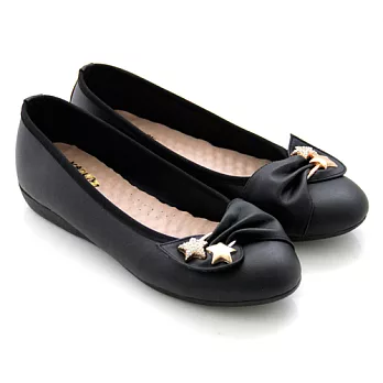 ◤Green Phoenix◥優雅簡約星星金屬扣飾平底鞋23黑色