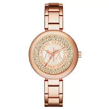 A│X Armani Exchange 幸福旅程晶鑽淑女腕錶-玫瑰金
