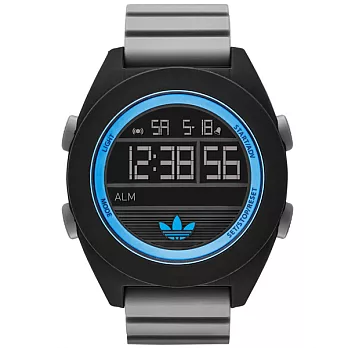 adidas 線條創造三葉圓框數位腕錶-藍x灰帶