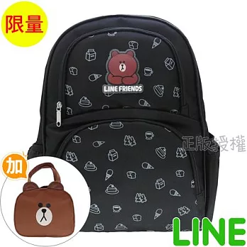【LINE FRIENDS】書包+便當袋-減壓俏皮護背款(二色)黑色